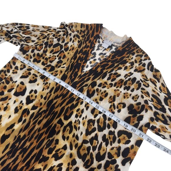 Chicos SZ 2 Leopard Print Open Front Cardigan Sweater Womens Size L 3/4 Sleeve - Picture 5 of 11